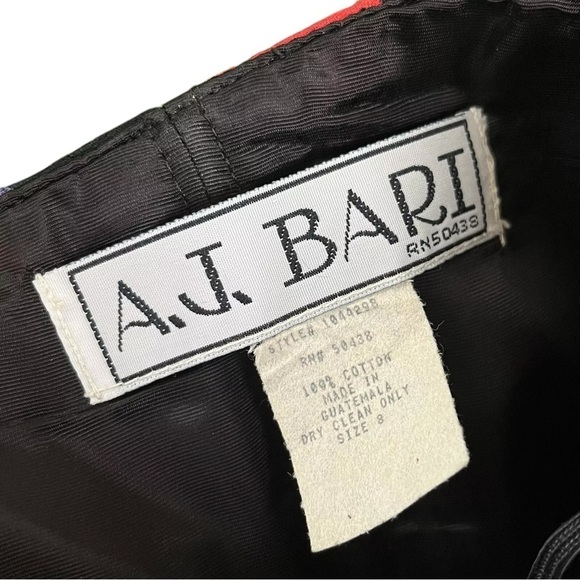 Vtg AJ Bari Tropical Leaf Belted Strapless Cocktail Dress Black Green Size 8 - Picture 7 of 8